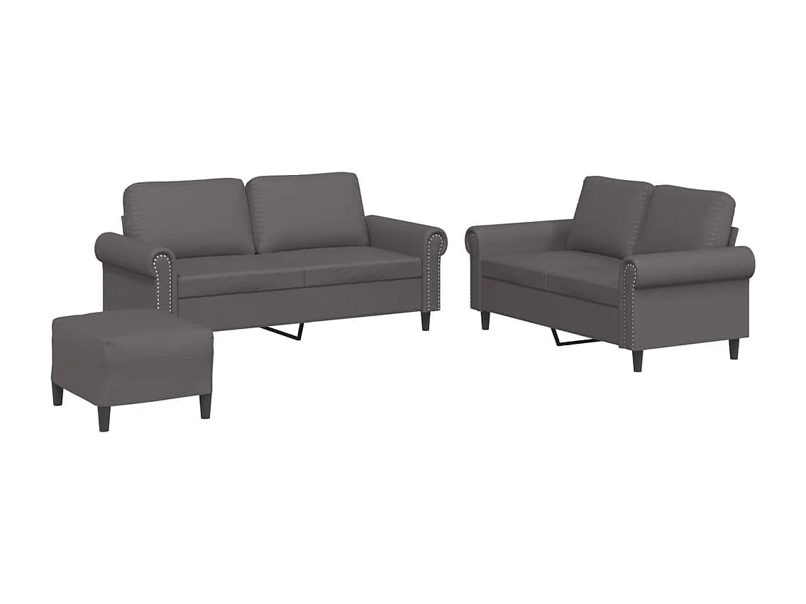 Ensemble de canapés 3 pcs avec coussins Gris Similicuir