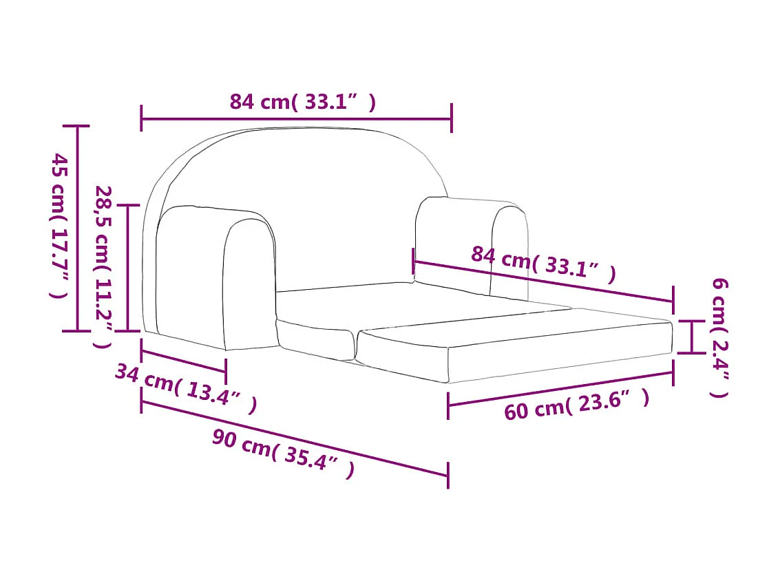 Divano letto per bambini 2 posti blu morbido peluche