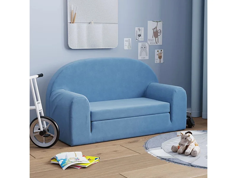 Sofá-cama infantil 2 lugares azul macio pelúcia