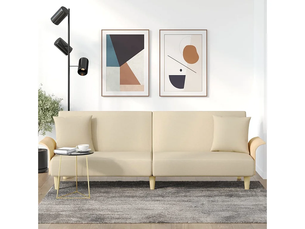 Canapé-lit avec accoudoirs crème tissu
