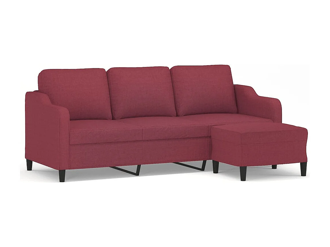 Divano 3 posti con poggiapiedi Rosso bordeaux 180 cm Tessuto