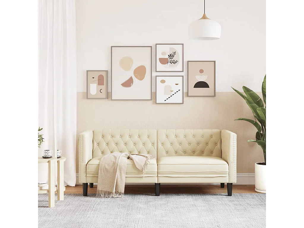 Canapé Chesterfield 2 places crème similicuir