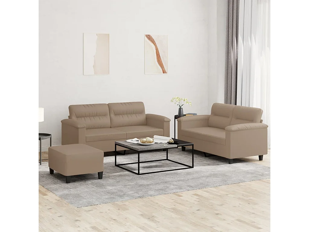 Conjunto de sofá de 3 peças com almofadas Cappuccino couro sintético