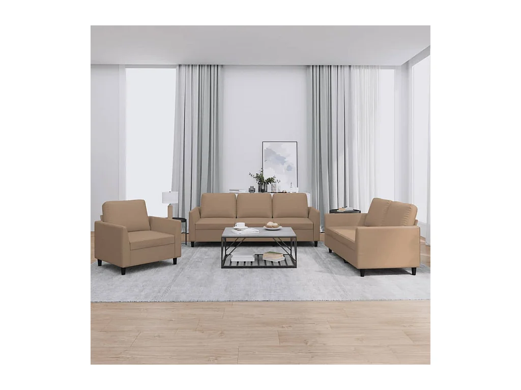 3-tlg. Sofagarnitur mit Kissen Cappuccino Kunstleder