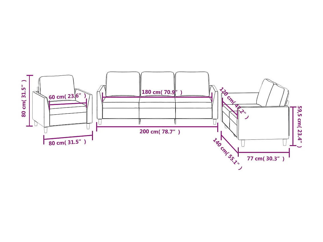 Ensemble de canapés 3 pcs avec coussins Cappuccino Similicuir
