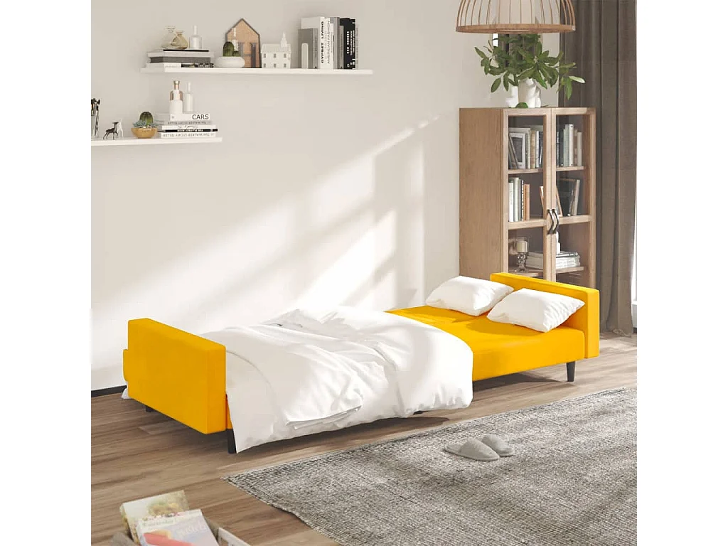 Sofá cama de 2 plazas de terciopelo amarillo