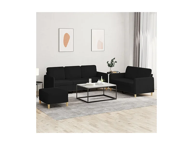 Ensemble de canapés 3 pcs avec coussins Noir Tissu