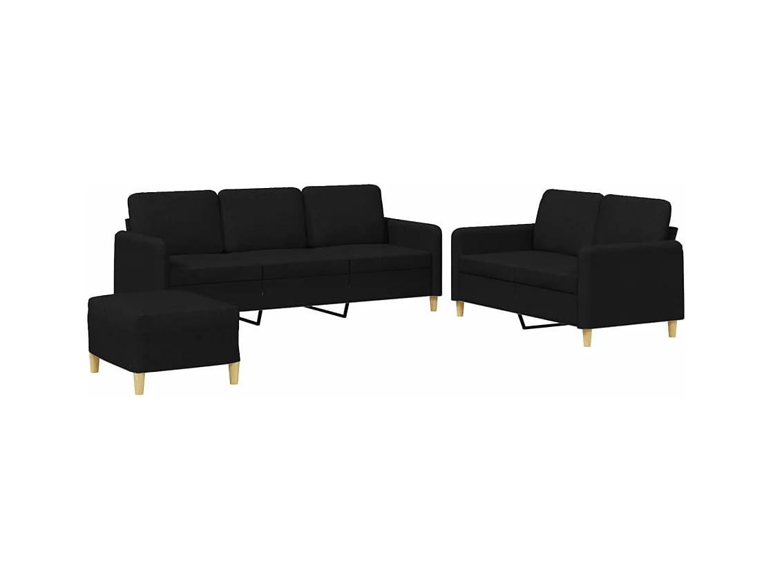 Conjunto de sofá de 3 piezas con cojines de tela negra