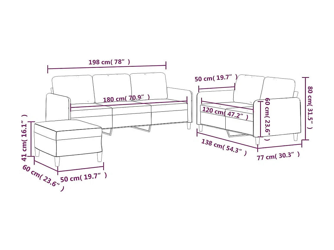 Conjunto de sofá de 3 piezas con cojines de tela negra