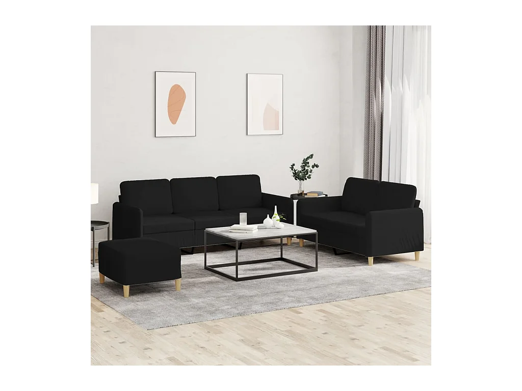 Ensemble de canapés 3 pcs avec coussins Noir Tissu