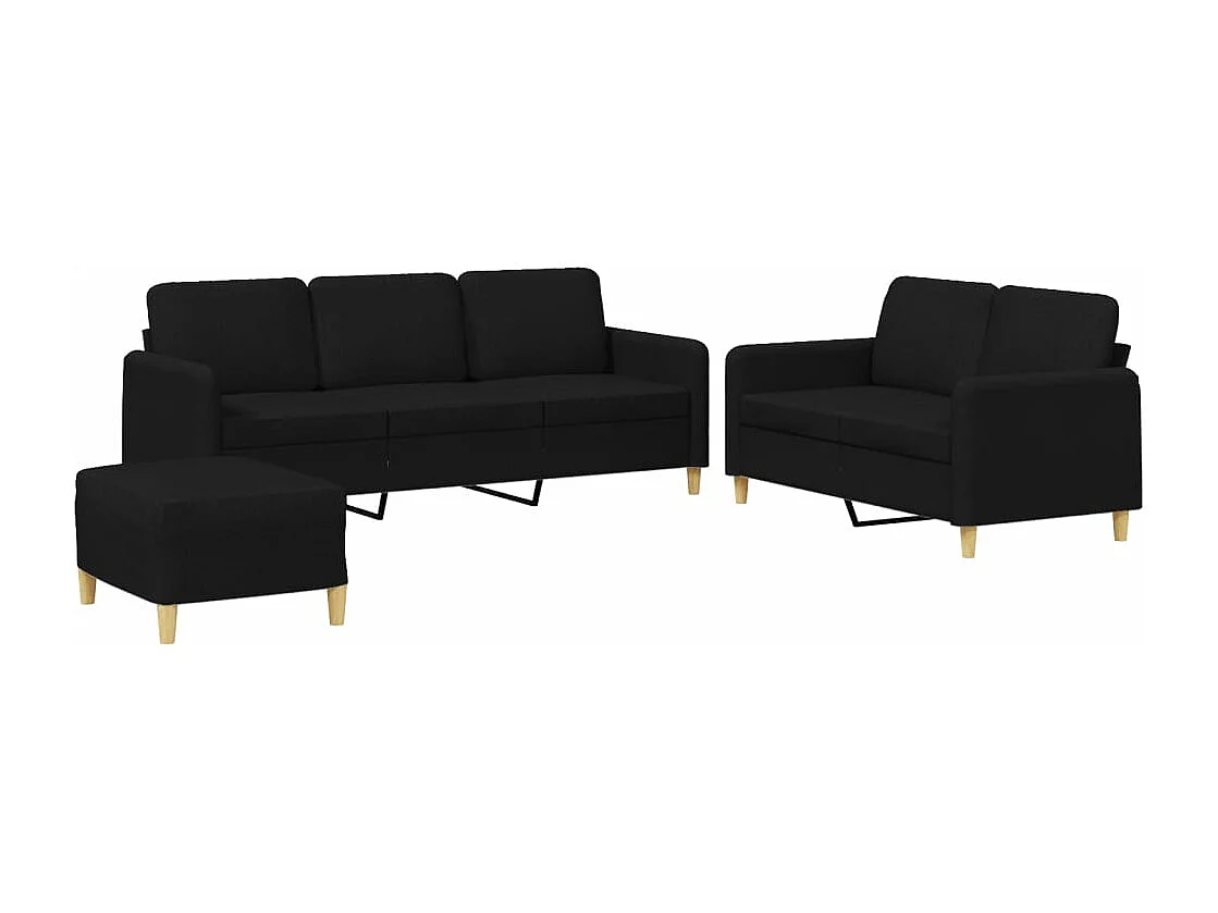 Conjunto de sofá de 3 peças com almofadas de tecido preto