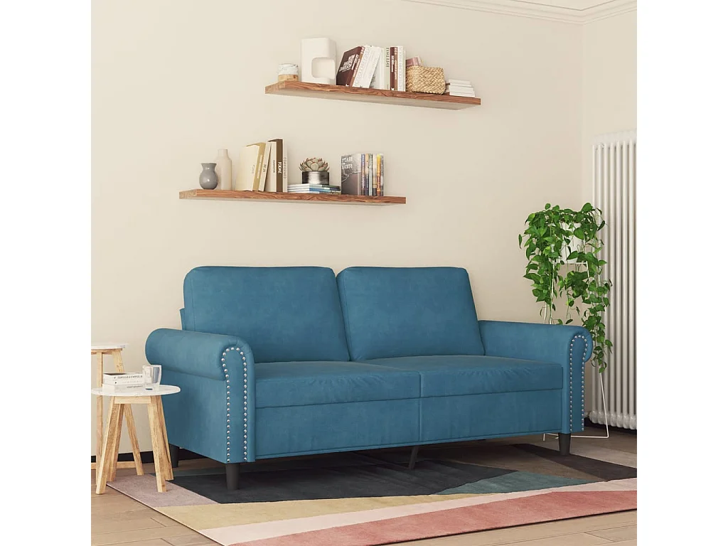Canapé à 2 places Bleu 140 cm Velours