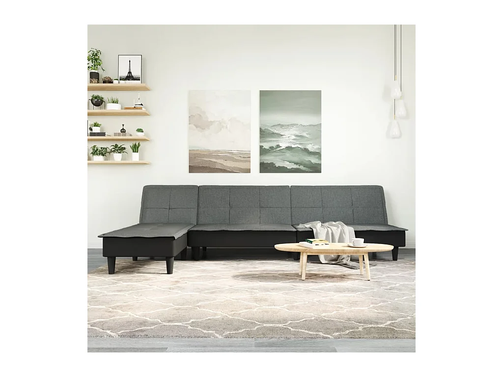 Donkergrijze L-vormige slaapbank 255x140x70 cm stof