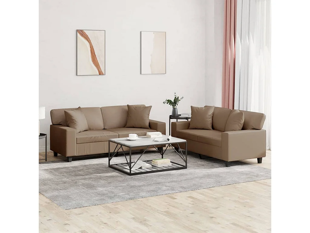 Ensemble de canapés 2 pcs avec coussins cappuccino similicuir