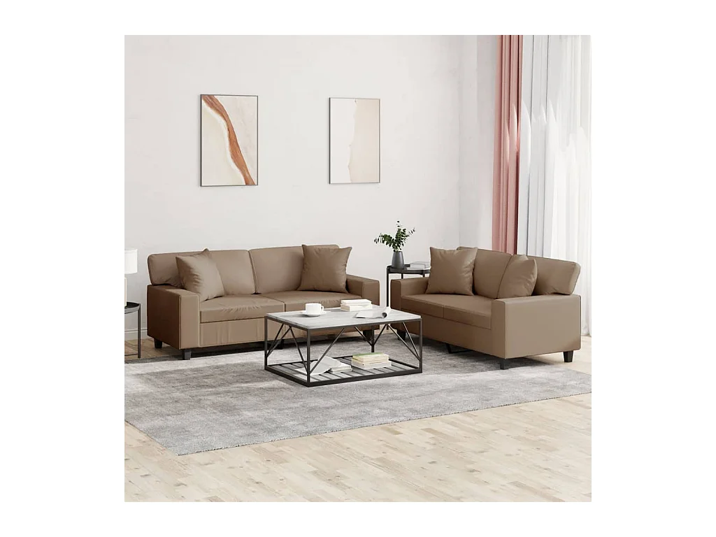Ensemble de canapés 2 pcs avec coussins cappuccino similicuir