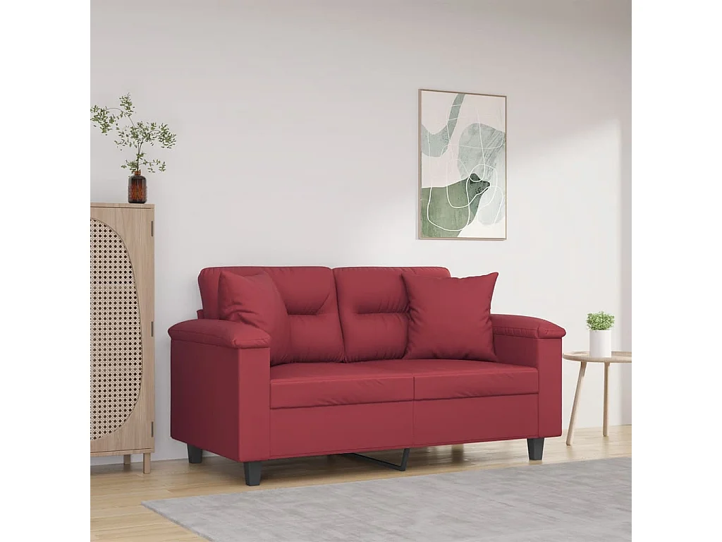 Divano 2 posti con cuscini bordeaux 120 cm similpelle