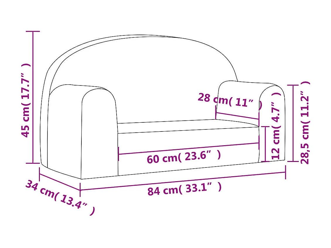 Sofá infantil 2 lugares cinza claro pelúcia macia