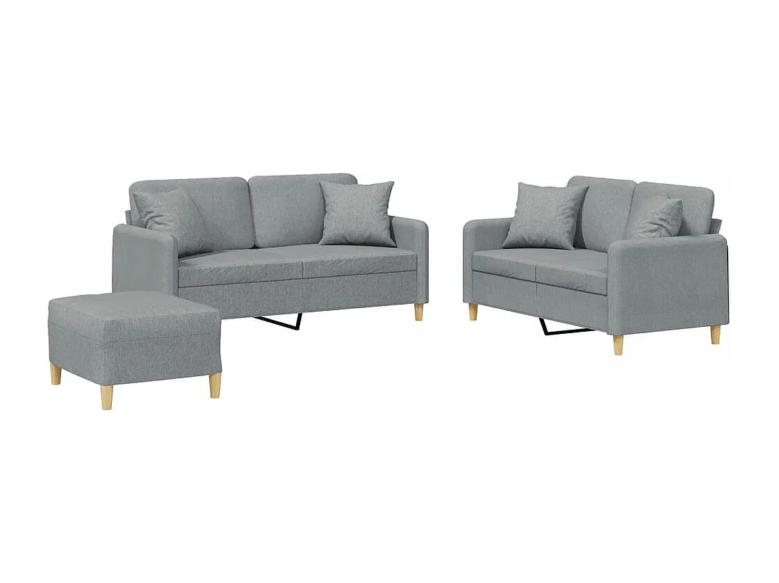 Ensemble de canapés 3 pcs coussins gris clair tissu