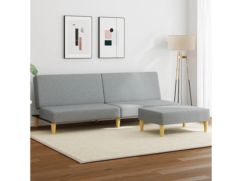 Canapé-lit à 2 places avec repose-pied gris clair tissu