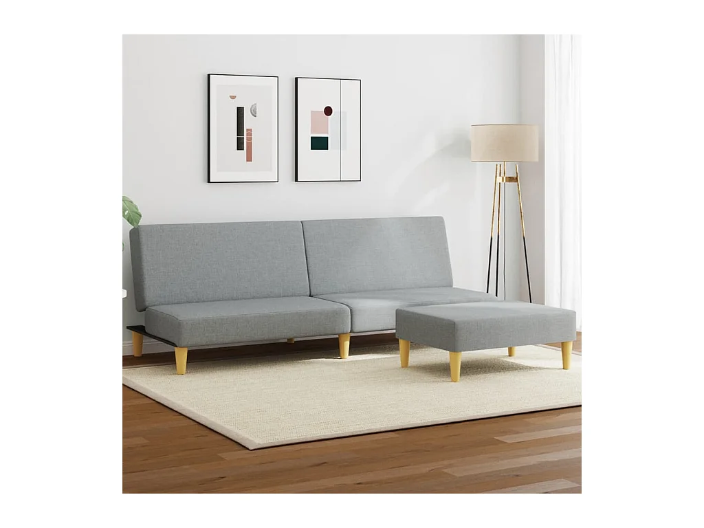 Sofá cama 2 plazas con reposapiés tejido gris claro