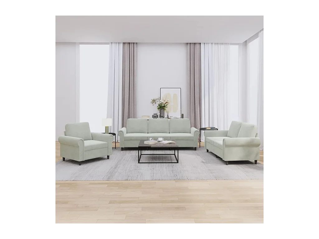Ensemble de canapés 3 pcs avec coussins Gris clair Velours