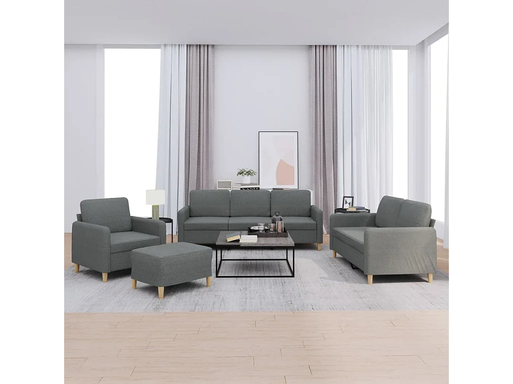 Ensemble de canapés 4 pcs avec coussins Gris foncé Tissu