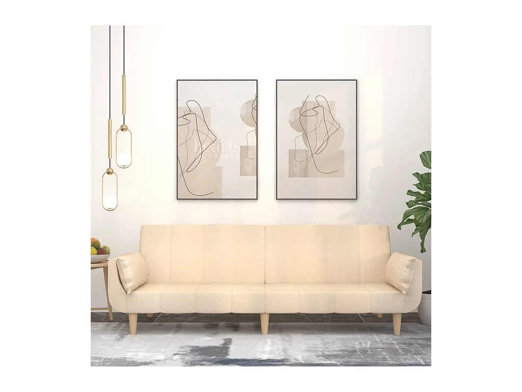 Canapé-lit à 2 places avec deux oreillers crème tissu