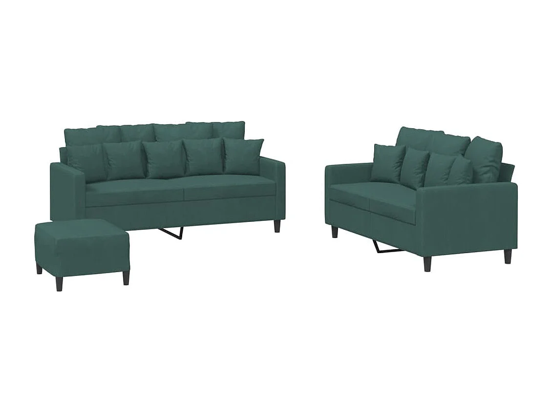 Set di 3 divani con cuscini in velluto verde scuro