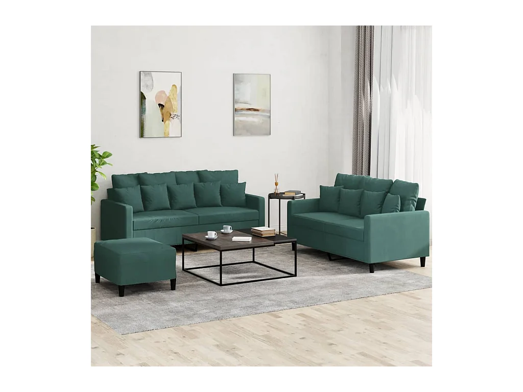 Ensemble de canapés 3 pcs avec coussins Vert foncé Velours