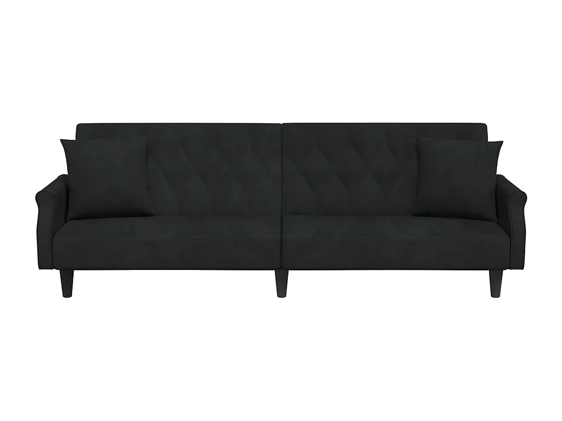 Sofá cama de terciopelo negro con reposabrazos