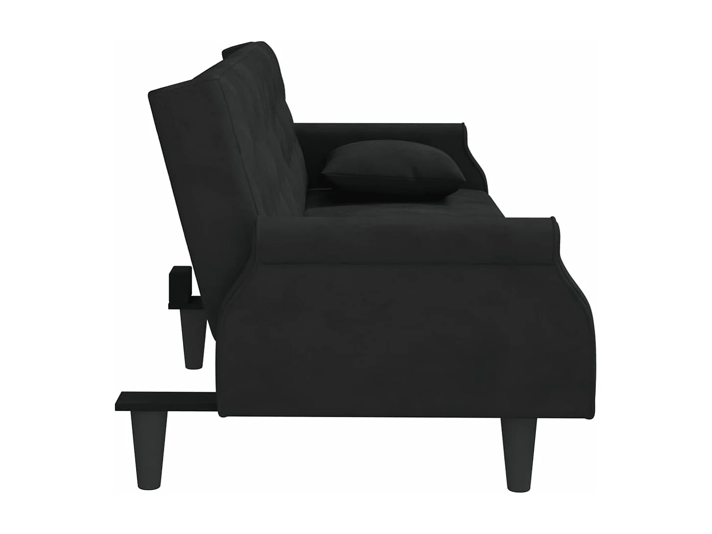 Sofá cama de terciopelo negro con reposabrazos