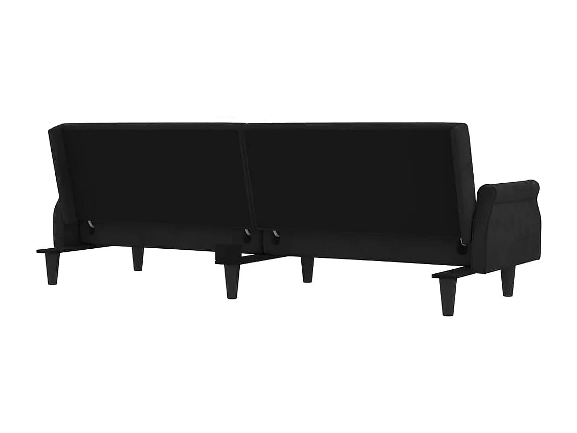 Sofá cama de terciopelo negro con reposabrazos