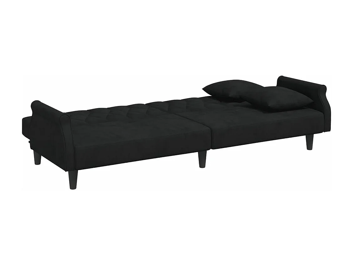 Sofá cama de terciopelo negro con reposabrazos
