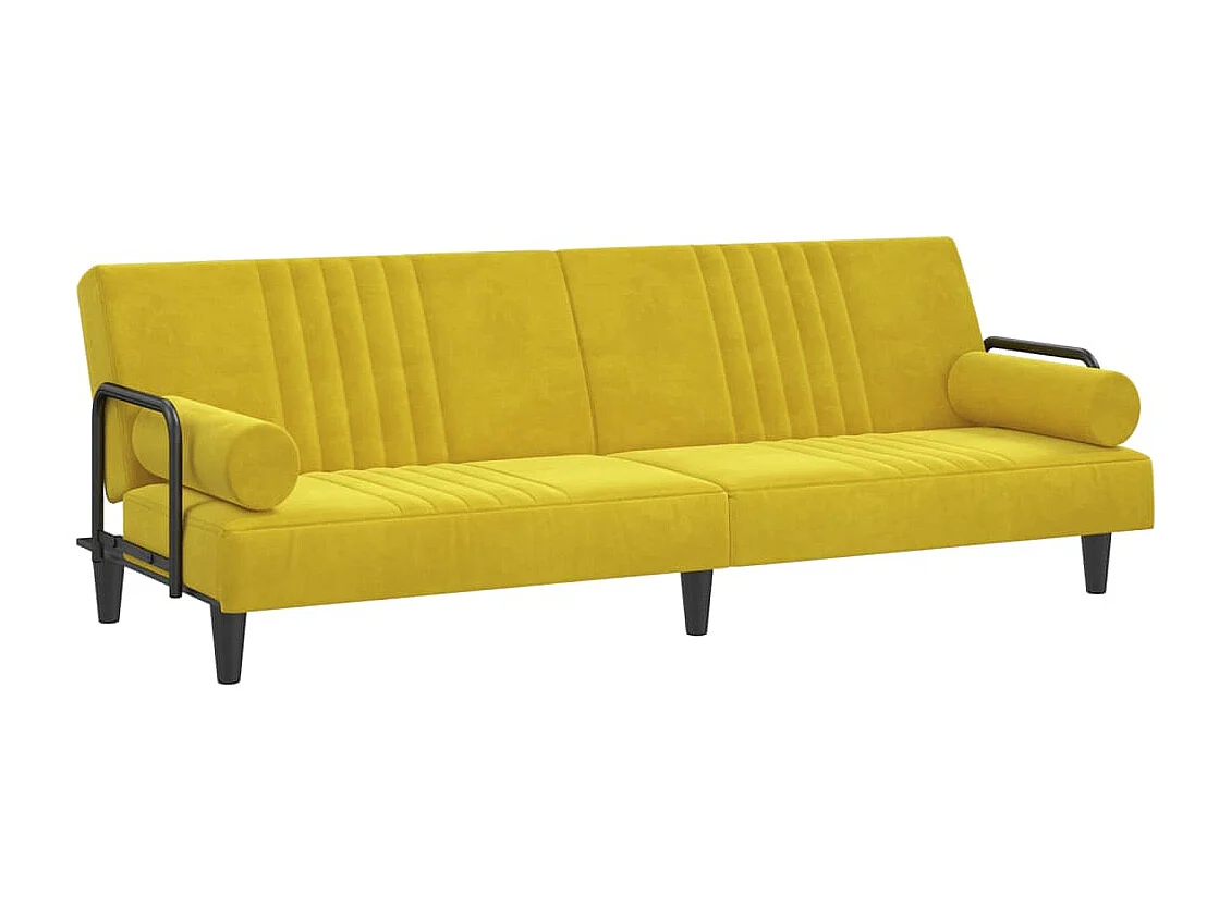 Sofá-cama de veludo amarelo com braços
