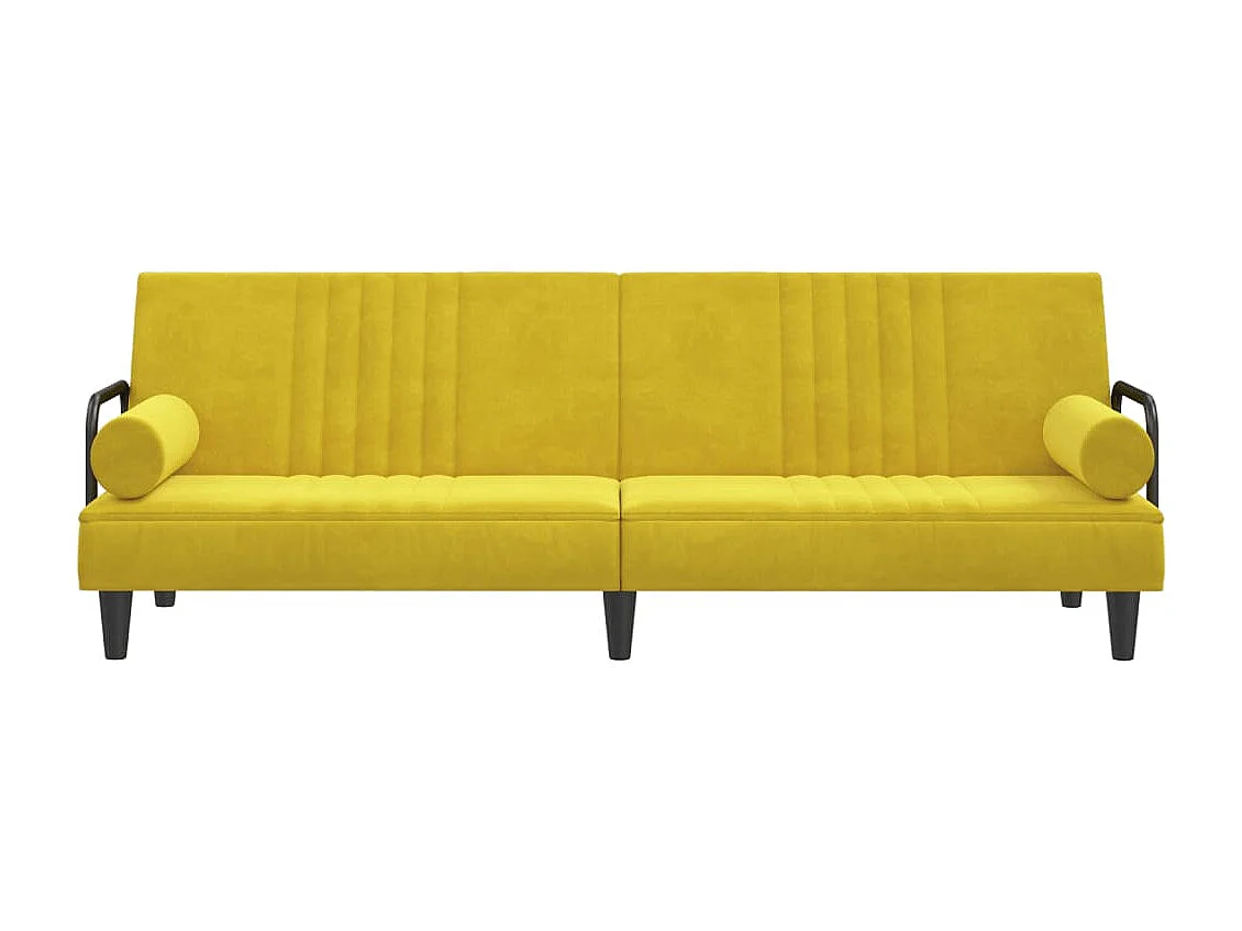 Sofá-cama de veludo amarelo com braços