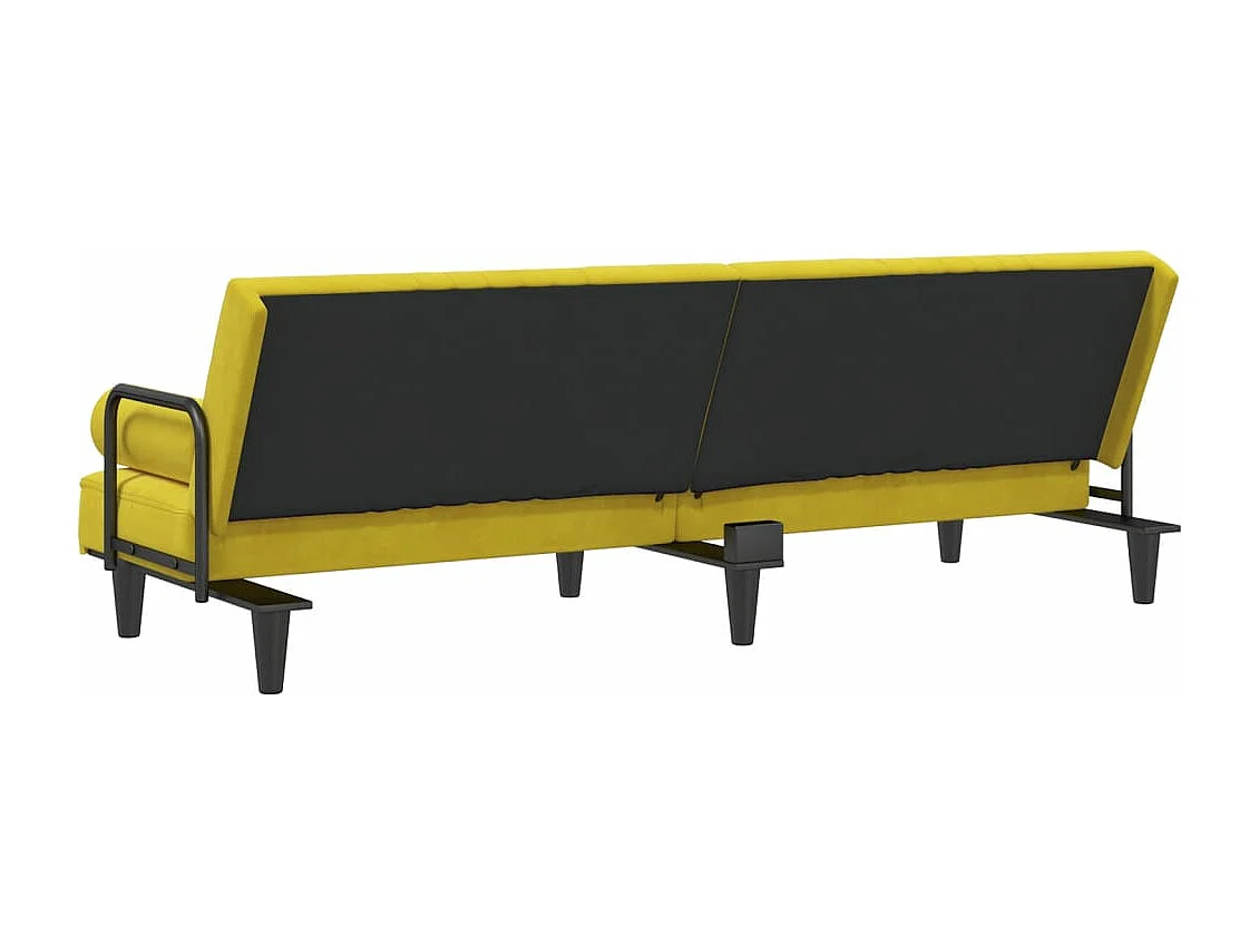 Sofá-cama de veludo amarelo com braços