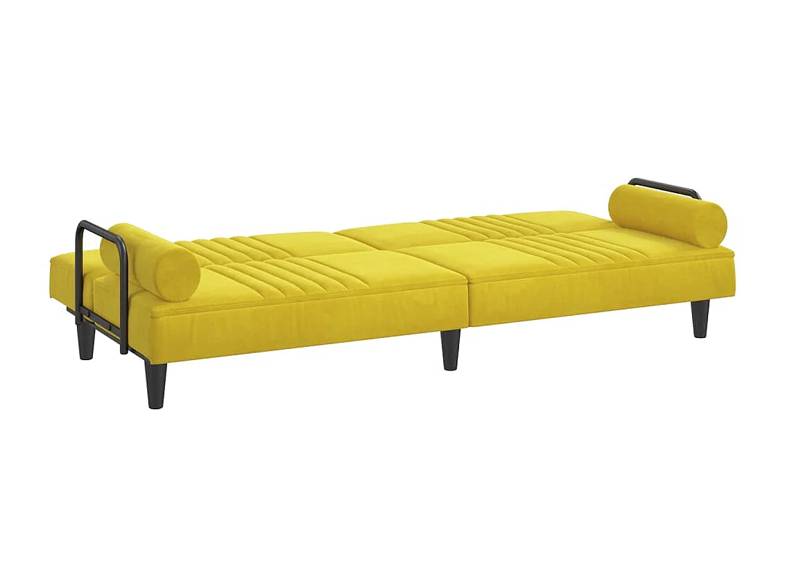 Sofá-cama de veludo amarelo com braços