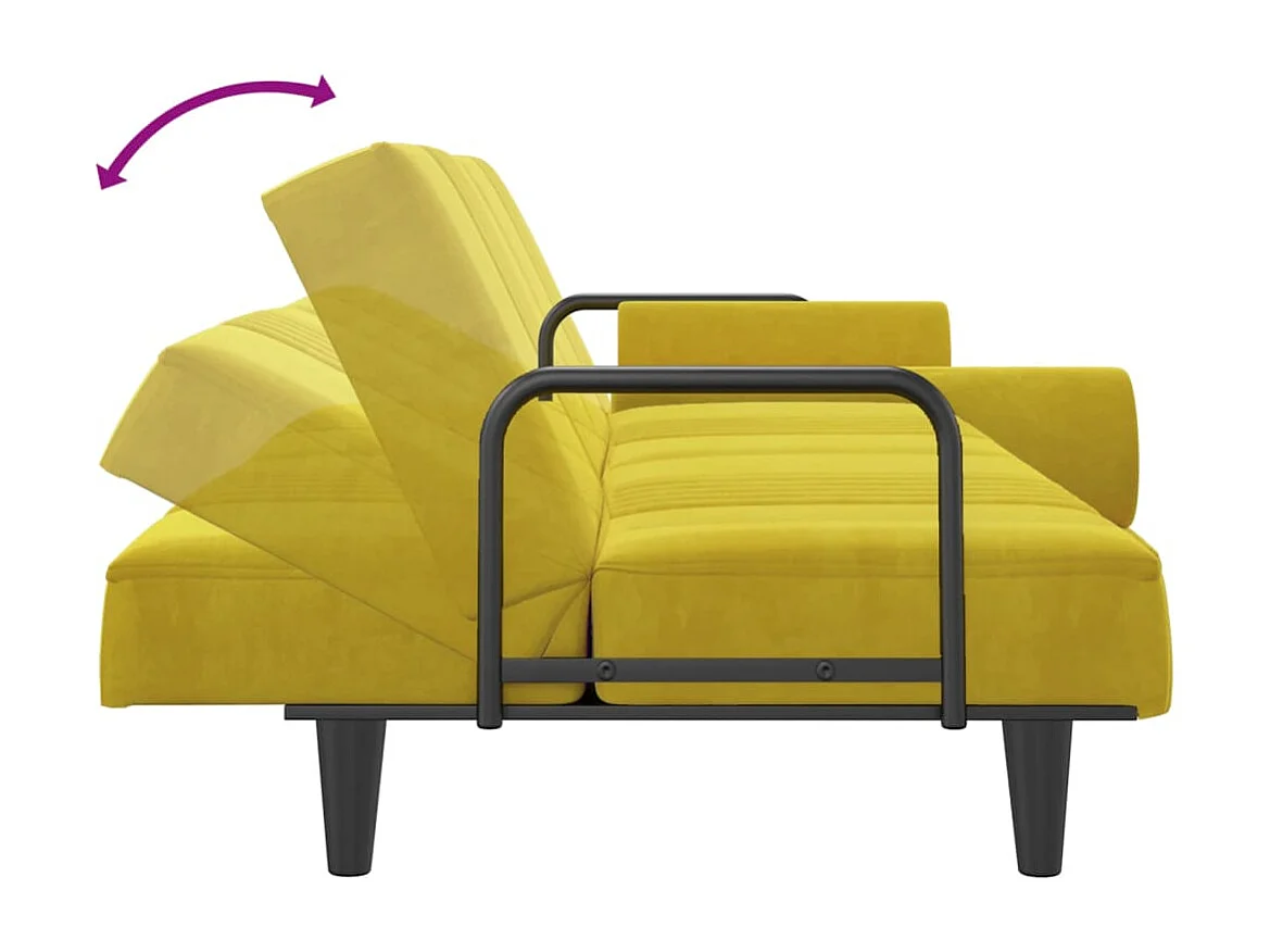 Sofá-cama de veludo amarelo com braços