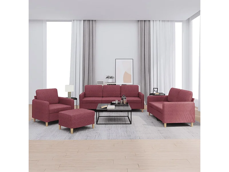 Conjunto de sofá de 4 peças com almofadas em tecido vermelho bordô