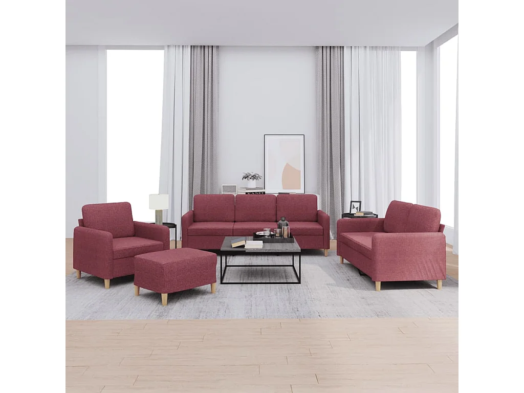 Ensemble de canapés 4 pcs avec coussins Rouge bordeaux Tissu