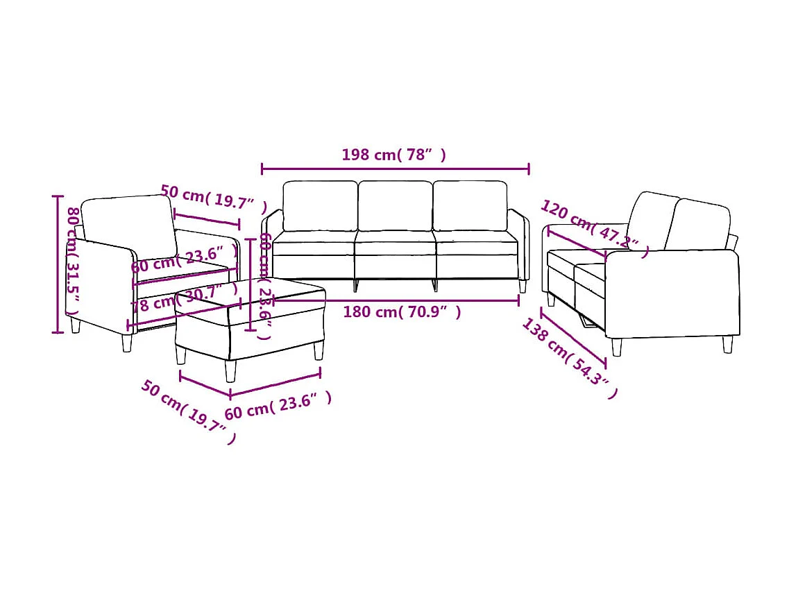 Ensemble de canapés 4 pcs avec coussins Rouge bordeaux Tissu