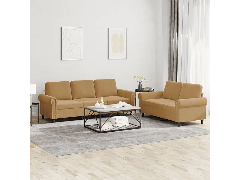 Conjunto de sofá de 2 peças com almofadas de veludo marrom
