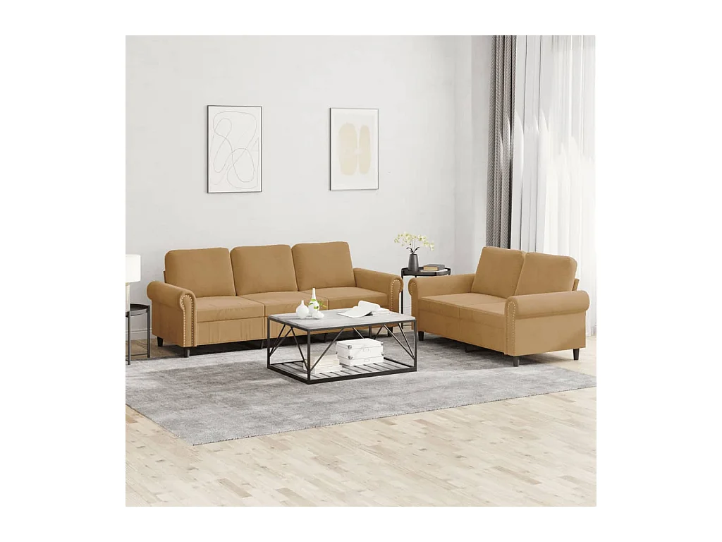 Ensemble de canapés 2 pcs avec coussins Marron Velours
