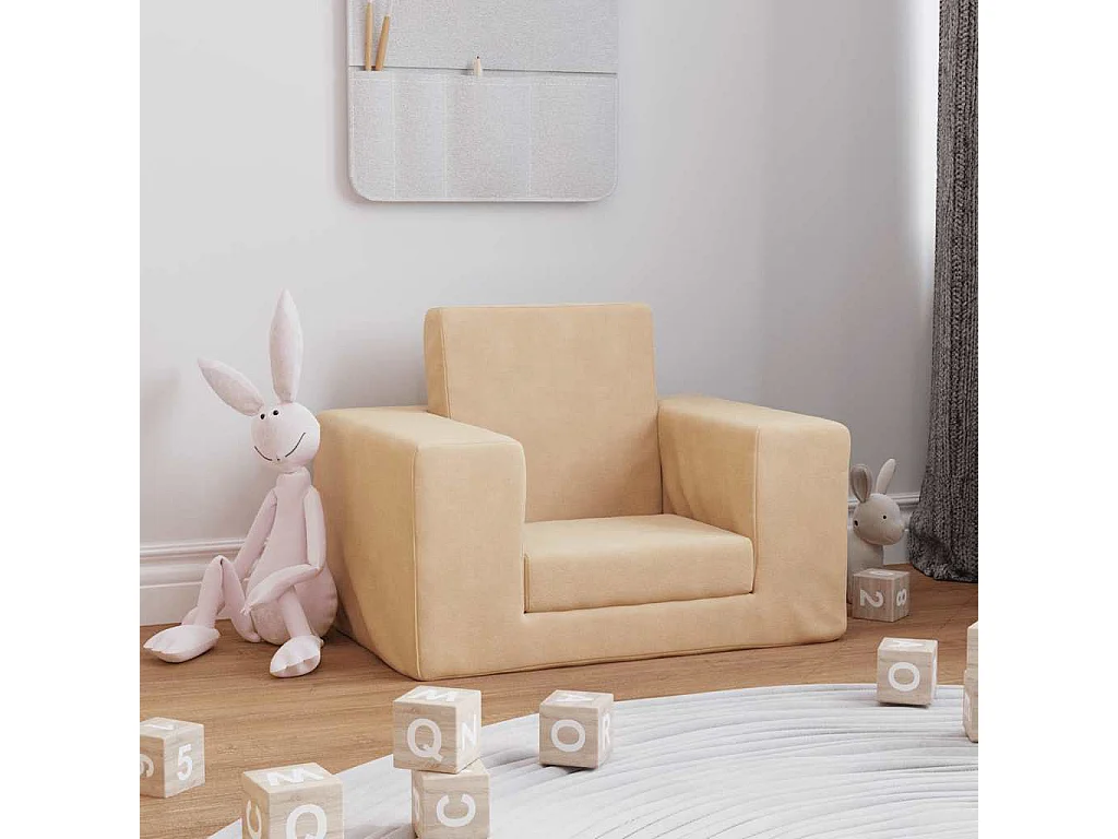 Divano letto per bambini in morbido peluche color crema