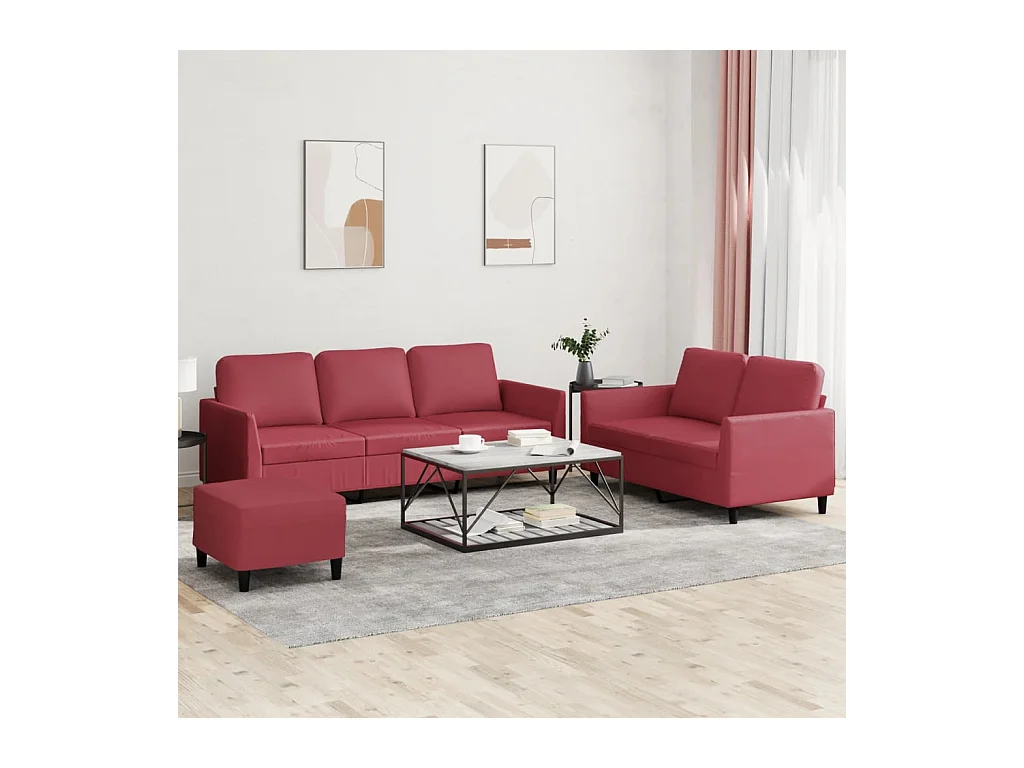 Ensemble de canapés 3 pcs et coussins Rouge bordeaux Similicuir