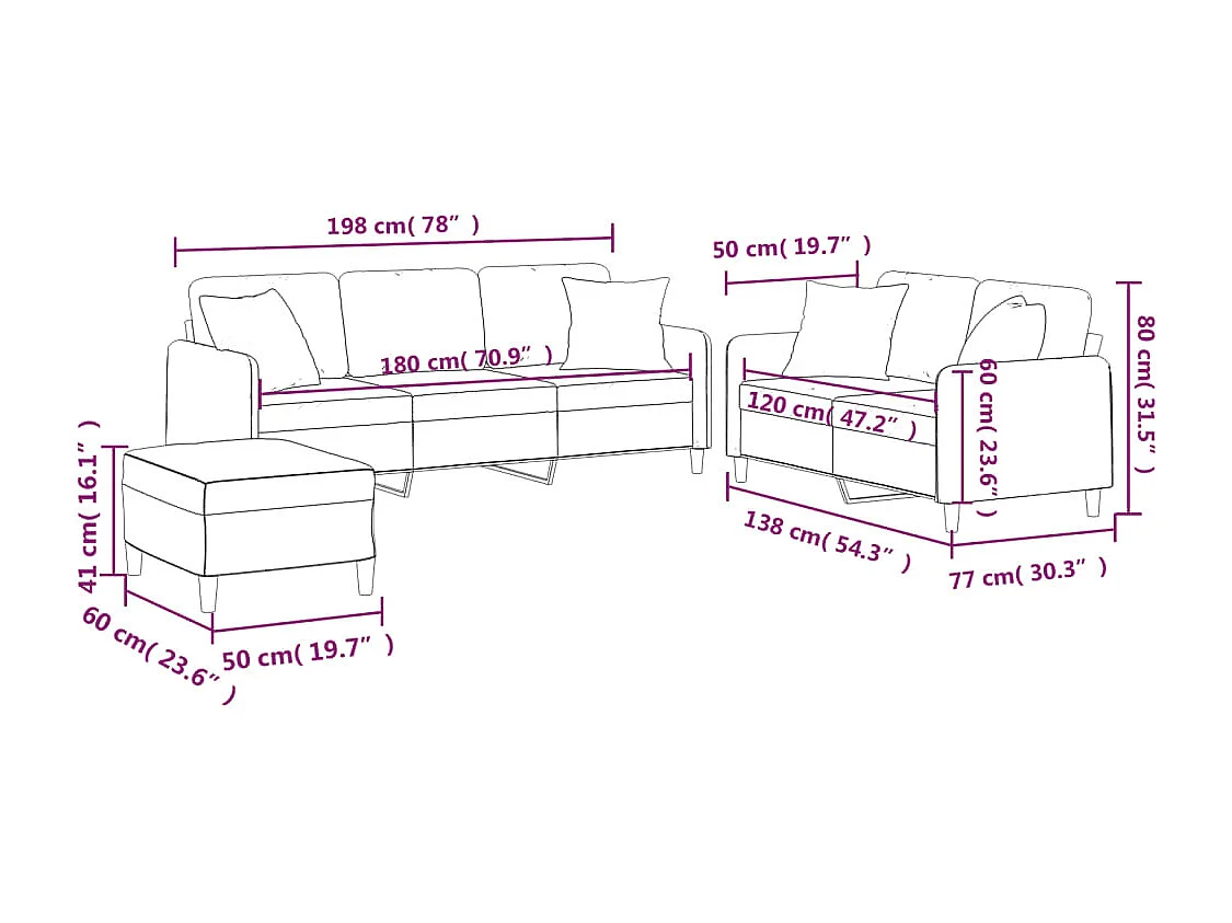 Ensemble de canapés 3 pcs coussins gris foncé tissu