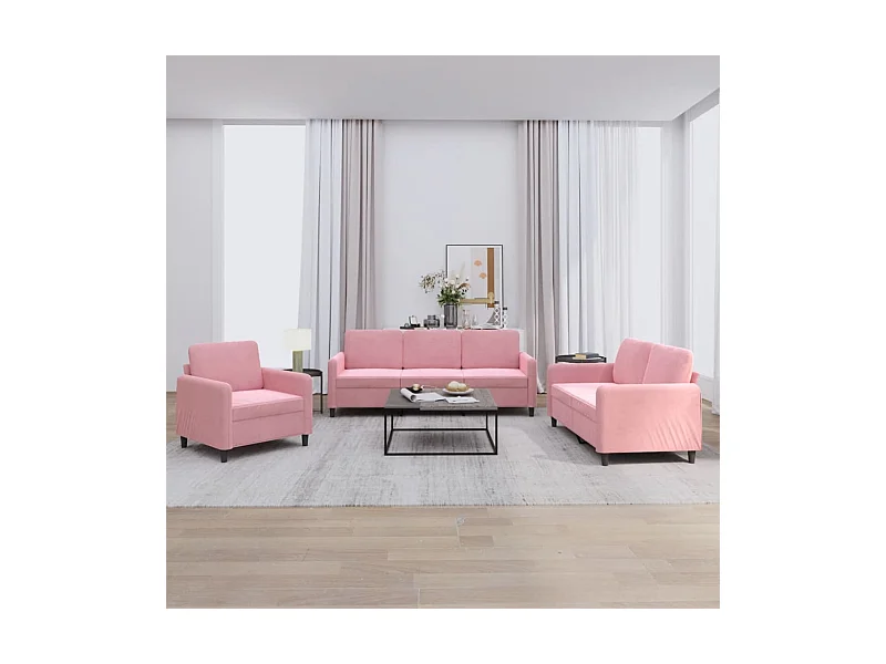 Set divano 3 pezzi in velluto rosa