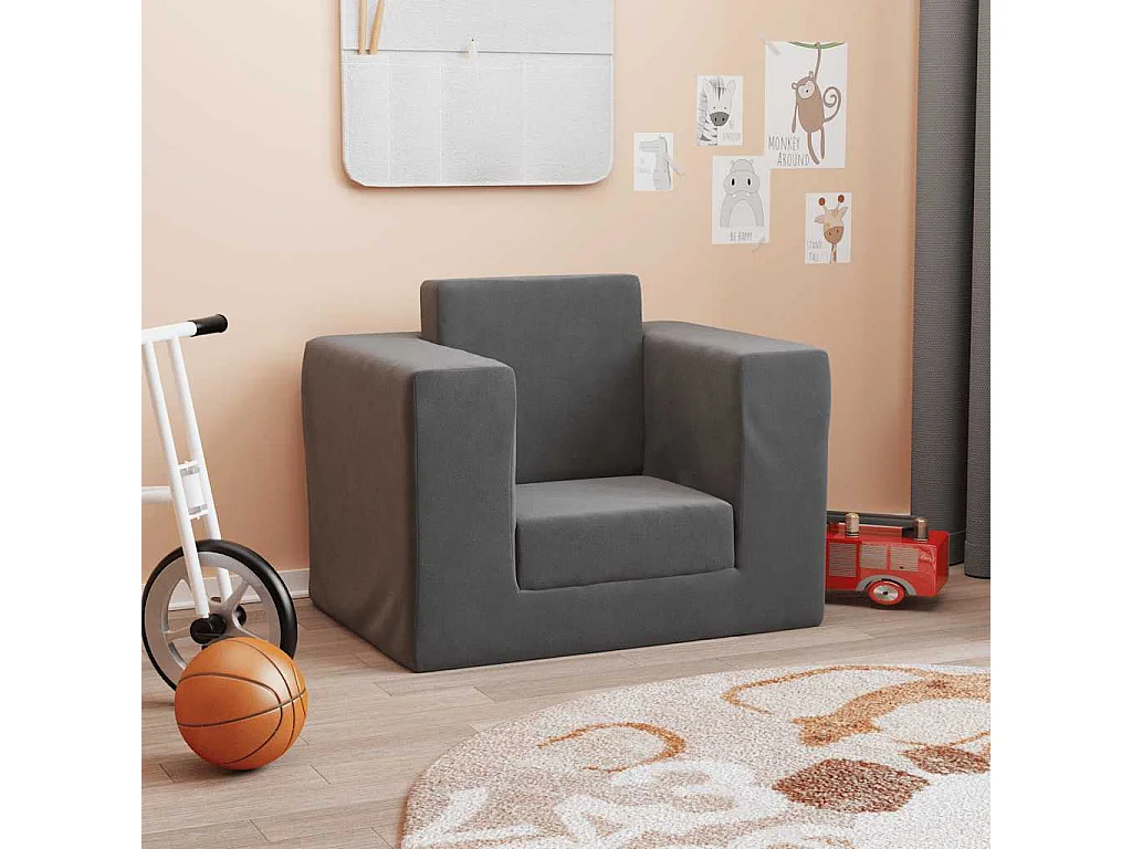 Divano letto per bambini antracite morbido peluche