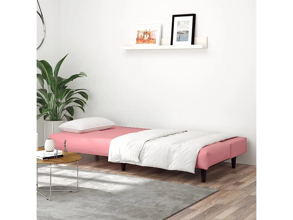 Roze fluwelen 2-zits slaapbank