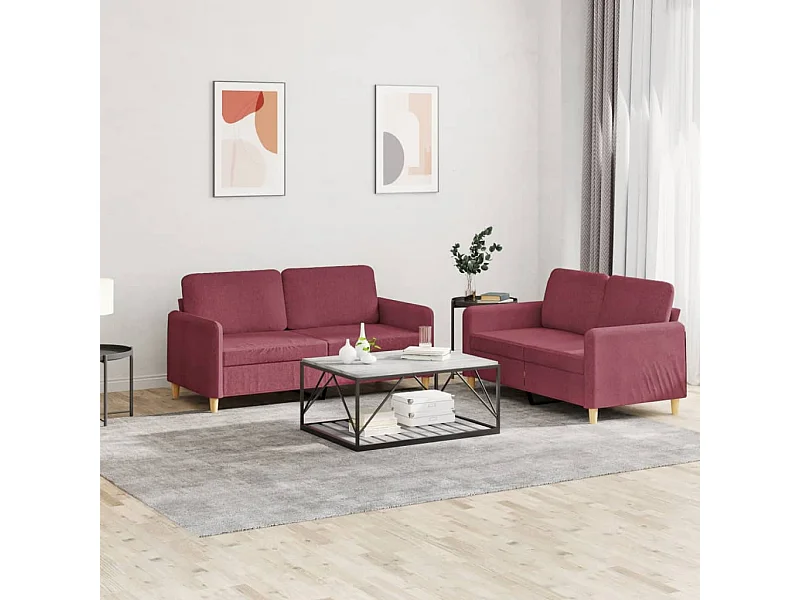 Conjunto de sofá de 2 piezas con cojines en tela color burdeos